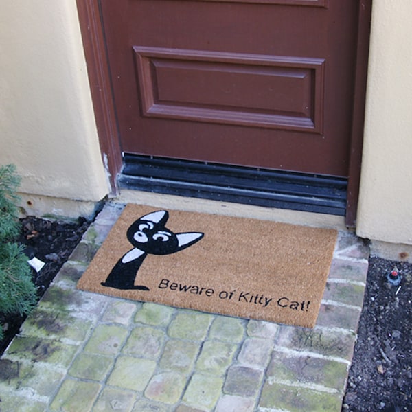 Rubber-Cal "Beware of Kitty Cat Doormat" Animal Doormats, 18 x 30-Inch - 10-106-038