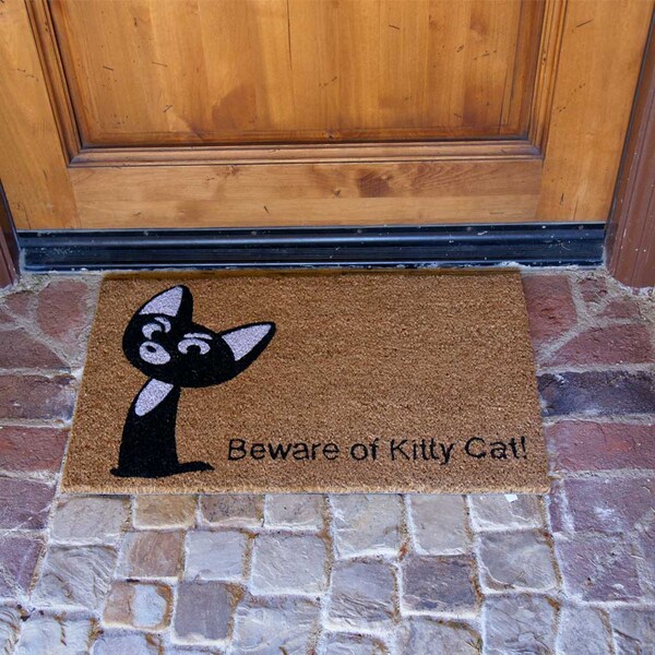 Rubber-Cal "Beware of Kitty Cat Doormat" Animal Doormats, 18 x 30-Inch - 10-106-038