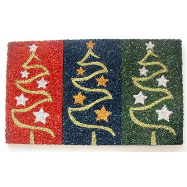 Geo Crafts Geo Crafts G600 Holiday Trees 18 x 30 PVC Christmas Printed Coco Doormat - G600 HOLIDAY TREES