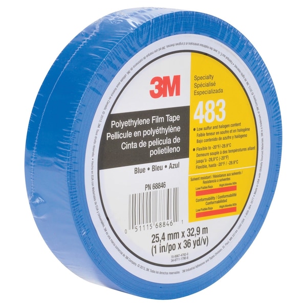 3M Film Tape, Polyethylene, Blue, 1 In x 36 Yd - 483