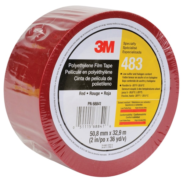 3M Film Tape, Polyethylene, Red, 2 In x 36 Yd - 483
