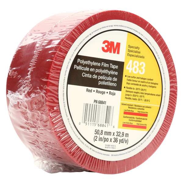 3M Film Tape, Polyethylene, Red, 2 In x 36 Yd - 483