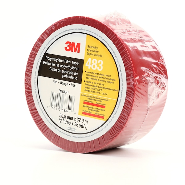 3M Film Tape, Polyethylene, Red, 2 In x 36 Yd - 483
