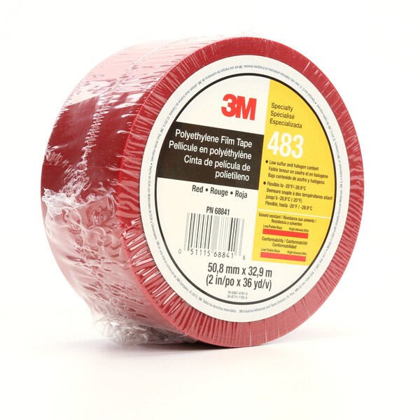 3M Film Tape, Polyethylene, Red, 2 In x 36 Yd - 483