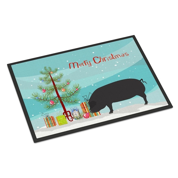 Carolines Treasures Devon Large Black Pig Christmas Indoor or Outdoor Mat, 18 x 27 in. - BB9298MAT