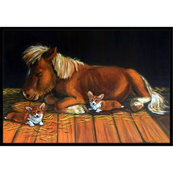 Carolines Treasures Corgi Snuggles The Pony Indoor and Outdoor Mat- 18 x 27 in. - 7323MAT