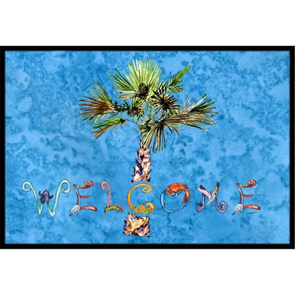 Carolines Treasures Welcome Palm Tree On Blue Indoor and Outdoor Mat- 24 x 36 in. - 8708JMAT