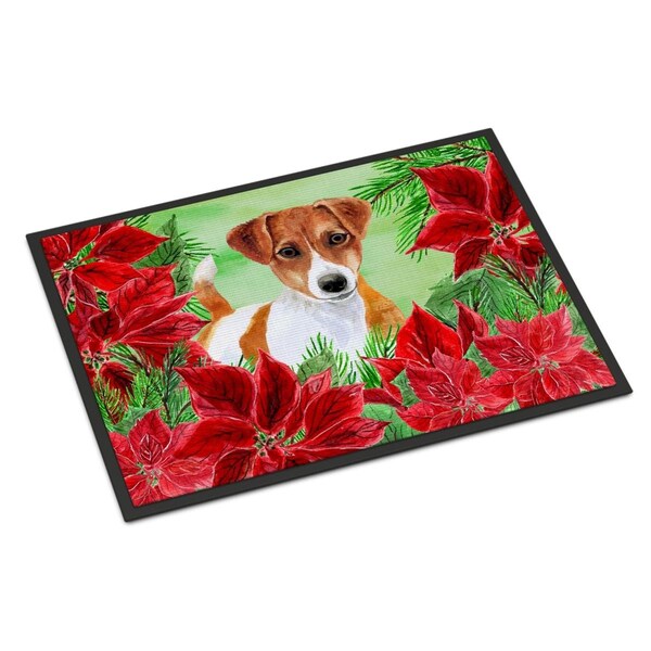 Carolines Treasures Jack Russell Terrier Poinsettas Indoor or Outdoor Mat - 18 x 27 in. - CK1337MAT