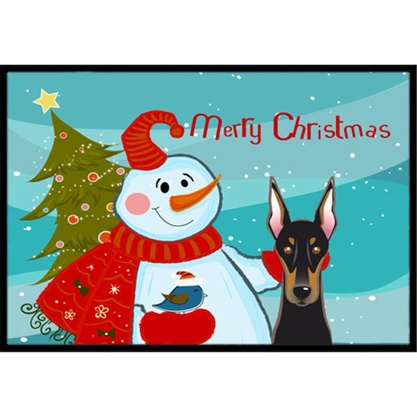 Carolines Treasures Snowman With Doberman Indoor and Outdoor Mat- 24 x 36 in. - BB1865JMAT