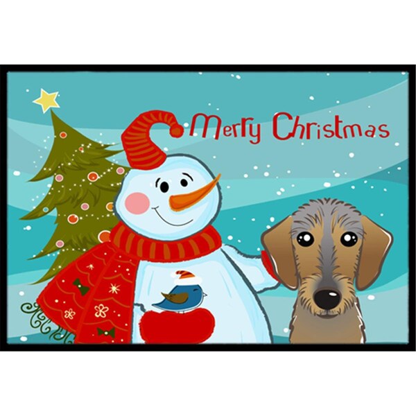Carolines Treasures Snowman With Wirehaired Dachshund Indoor and Outdoor Mat- 24 x 36 in. - BB1853JMAT