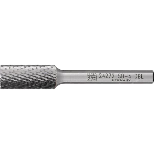 Pferd Carbide Bur - Cylind. (End Cut), DBL Cut - 7/16" x 1" x 1/4" Shank - SB-4 - 24272