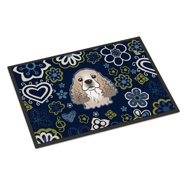 Carolines Treasures 24 x 36 in. Blue Flowers Cocker Spaniel Indoor or Outdoor Mat - BB5067JMAT