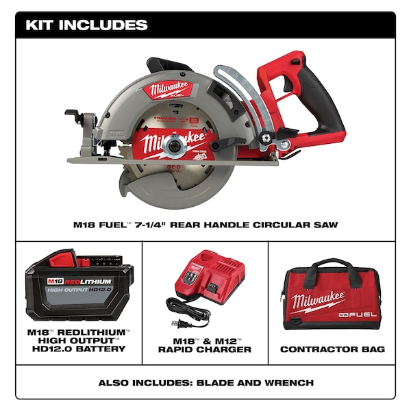 Milwaukee Tool M18 FUEL 7-1/4 in. Rear Handle Circular Saw Kit - 2830-21HD