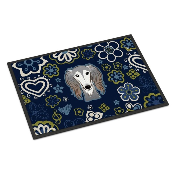 Carolines Treasures 18 x 27 in. Blue Flowers Saluki Indoor or Outdoor Mat - BB5080MAT