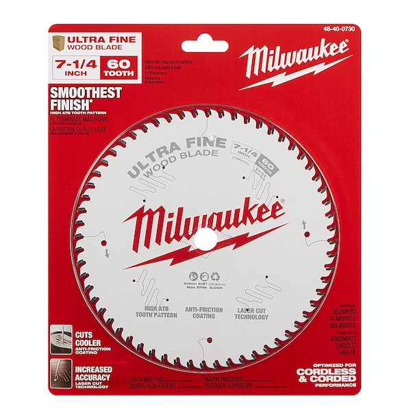 Milwaukee Tool 7-1/4" 60T Ultra Fine Finish Circular Saw Blade - 48-40-0730