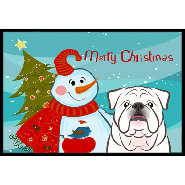Carolines Treasures Snowman With White English Bulldog Indoor and Outdoor Mat- 24 x 36 in. - BB1840JMAT