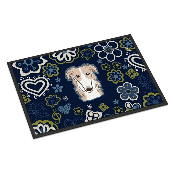 Carolines Treasures 24 x 36 in. Blue Flowers Borzoi Indoor or Outdoor Mat - BB5079JMAT