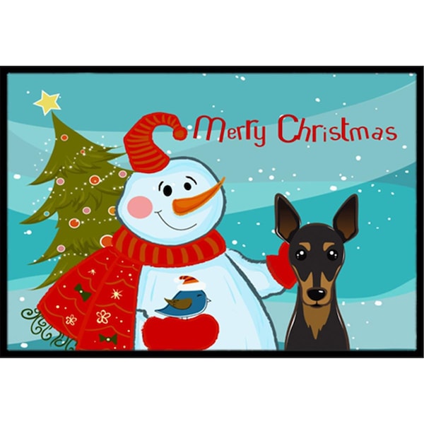 Carolines Treasures Snowman With Min Pin Indoor and Outdoor Mat- 24 x 36 in. - BB1860JMAT