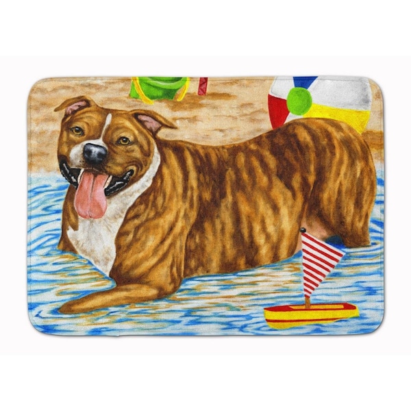Carolines Treasures Beach Bum Staffie Machine Washable Memory Foam Mat - AMB1338RUG