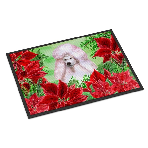 Carolines Treasures White Standard Poodle Poinsettas Indoor or Outdoor Mat - 18 x 27 in. - CK1364MAT