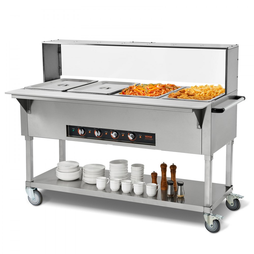 VEVOR 4-Pan Commercial Food Warmer, 4 x 20.6QT Electric Steam Table, 2000W Professional Buffet Catering Food Warmer with Acrylic Sneeze Guard, Food Grade Stainless Steel Server for Party Restaurant - SPZQZWGSSPDF4YDSRV1