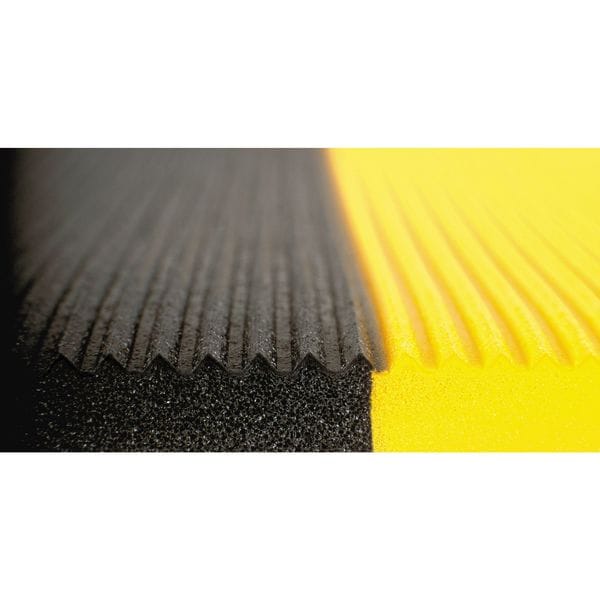 Notrax Antifatigue Mat, 60 ft. L x 4 ft. W, 1/2" Thickness, Closed Cell PVC Foam, Corrugated, Black/Yellow - 413R0048BY