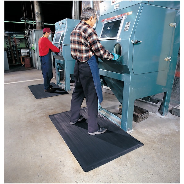 Notrax Antifatigue Mat, 5 ft L x 3 ft W, 1/2 in Thickness, Vinyl, Corrugated, Black - 474S0035BL
