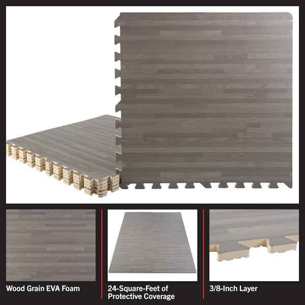 Stalwart Foam Floor Mat 6PK - 24 SQFT, Gray Wood - 75-6406
