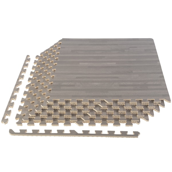 Stalwart Foam Floor Mat 6PK - 24 SQFT, Gray Wood - 75-6406