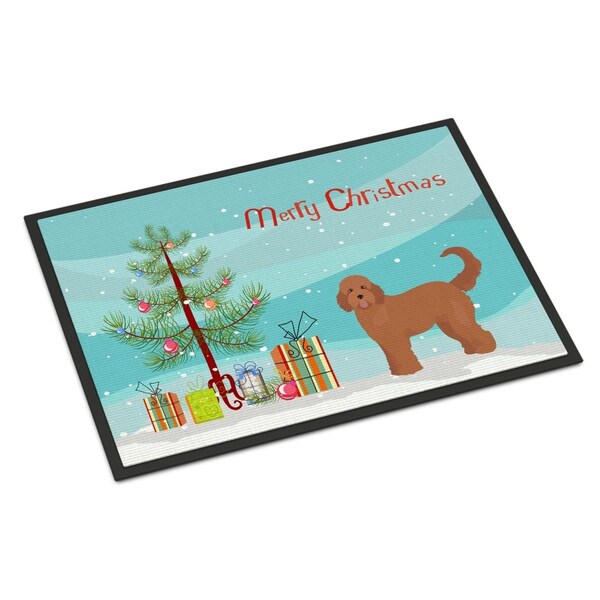 Carolines Treasures 18 x 27 in. Tan Goldendoodle Christmas Tree Indoor or Outdoor Mat - CK3839MAT