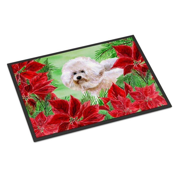 Carolines Treasures Bichon Frise No 2 Poinsettas Indoor or Outdoor Mat, 24 x 36 in. - CK1353JMAT