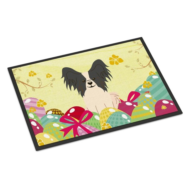 Carolines Treasures 24 x 36 in. Easter Eggs Papillon Black White Indoor or Outdoor Mat - BB6076JMAT