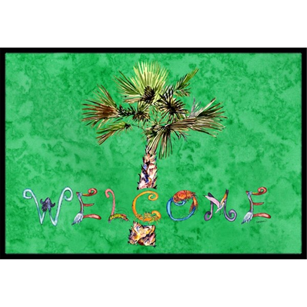 Carolines Treasures Welcome Palm Tree On Green Indoor and Outdoor Mat- 24 x 36 in. - 8710JMAT