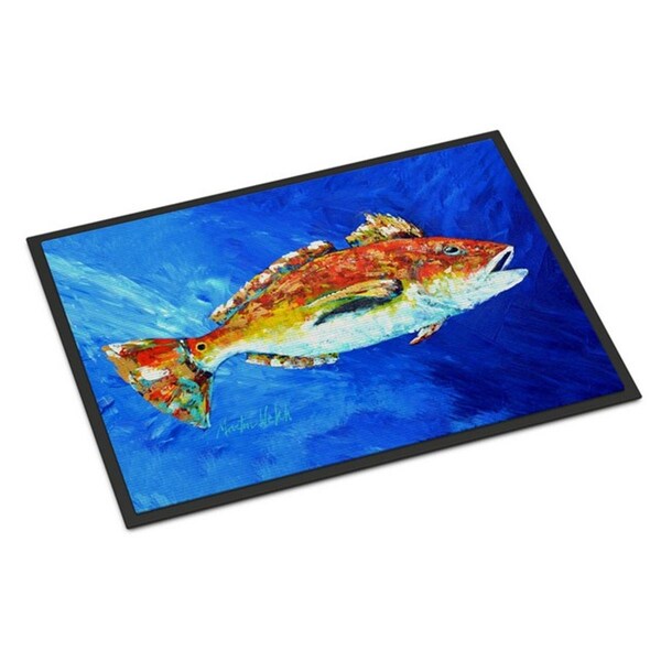 Carolines Treasures Red Fish White Spin Indoor or Outdoor Mat, 18 x 27 in. - MW1212MAT
