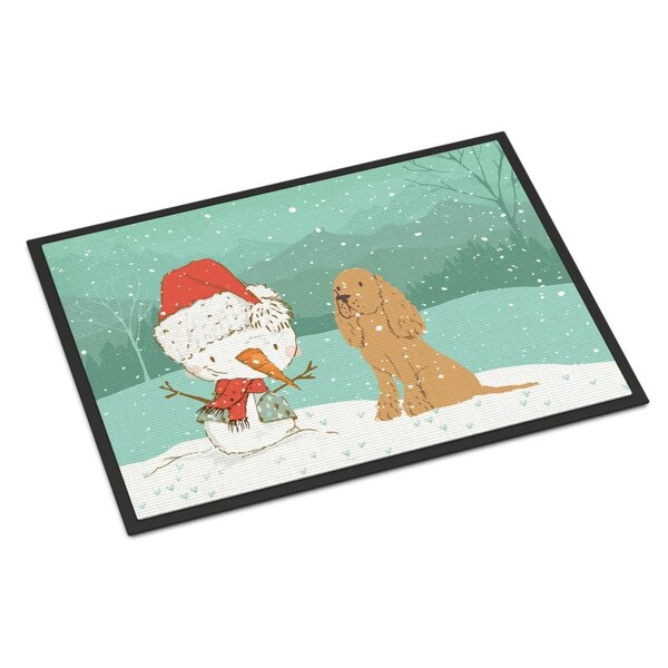 Carolines Treasures 24 x 36 in. Tan Spaniel Snowman Christmas Indoor or Outdoor Mat - CK2071JMAT
