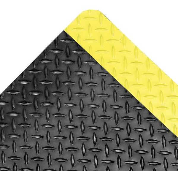 Notrax Antifatigue Mat, 75 ft. L x 3 ft. W, 3/4 in Thickness, Vinyl, Diamond Plate, Black/Yellow - 975R3675BY