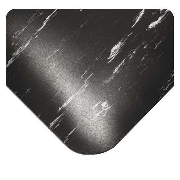 Wearwell Antifatigue Mat, 6 ft. L x 2 ft. W, 7/8" Thickness, Marble, Black - 496.78X2X6BK