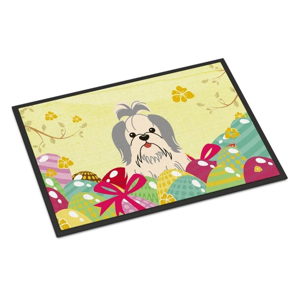 Carolines Treasures 18 x 27 in. Easter Eggs Shih Tzu Silver White Indoor or Outdoor Mat - BB6085MAT