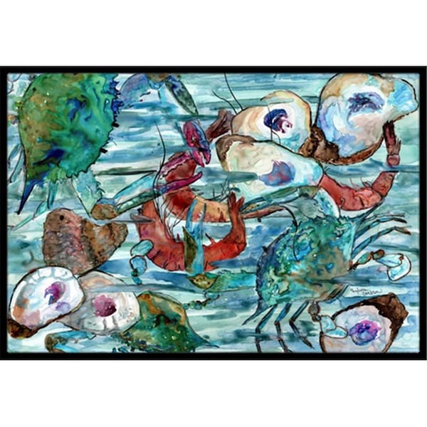 Carolines Treasures Watery Shrimp- Crabs and Oysters Indoor or Outdoor Mat- 24 x 36 in. - 8964JMAT