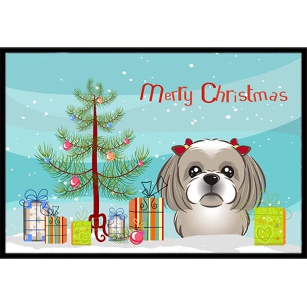 Carolines Treasures Carolines Treasures BB1622JMAT Christmas Tree & Gray Silver Shih Tzu Indoor or Outdoor Mat; 24 x 36 - BB1622JMAT