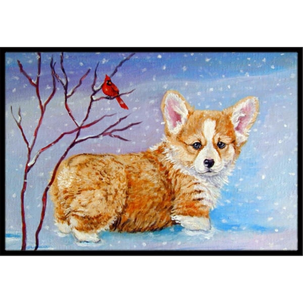 Carolines Treasures Corgi Pup Snow Cardinal Indoor and Outdoor Mat- 24 x 36 in. - 7327JMAT