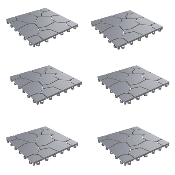 Standalone Patio & Deck Tiles-Interlocking Stone Look Outdoor Flooring Pavers - Grey - Set of 6 - ST3234975