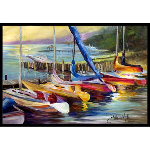 Carolines Treasures Sailboats At Sunset Indoor and Outdoor Mat- 18 x 27 in. - JMK1036MAT