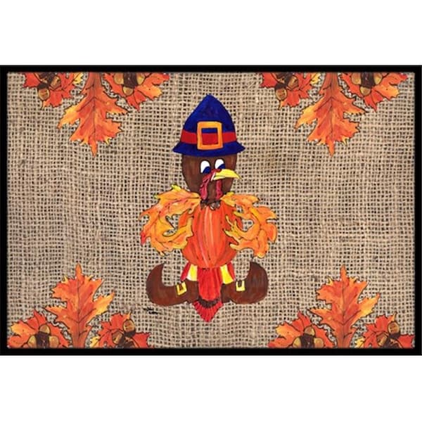 Carolines Treasures Carolines Treasures 8743MAT 18 x 27 in. Thanksgiving Turkey Pilgrim Fleur De Lis Indoor & Outdoor Doormat - 8743MAT