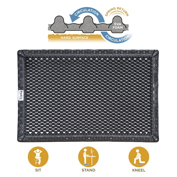 Padit By Gelpro Antifatigue Mat, 27 in L x 18 in W, 1 in Thickness, Black - 120-00-1827-1