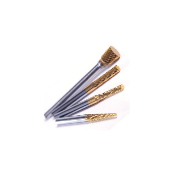 Champion Cutting Tool Cone Shaped Mini Carbide Bur, 1/4in Cutter Diameter, 1/2in Length of Cut, Double Cut TiN Coated - CHA SM51