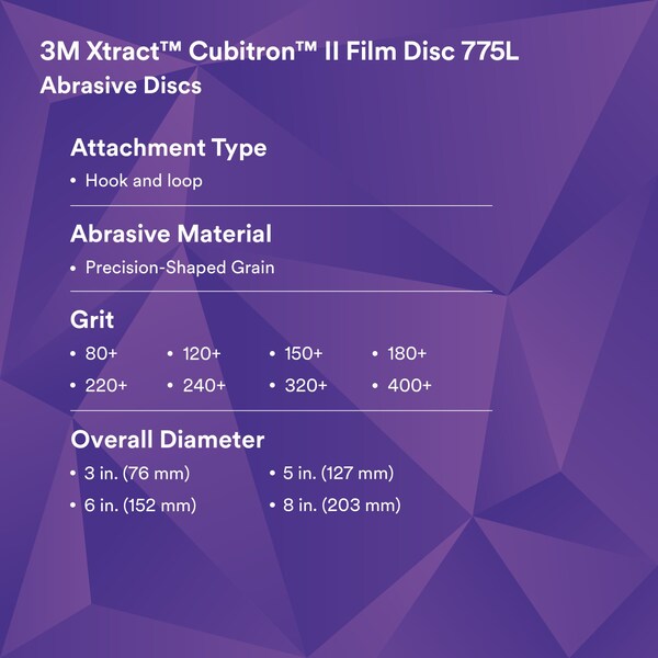 Xtract 3M Cubitron II Film Disc, 240+, 3 in, Die 300DS, 50/Carton, 250PK - 775L