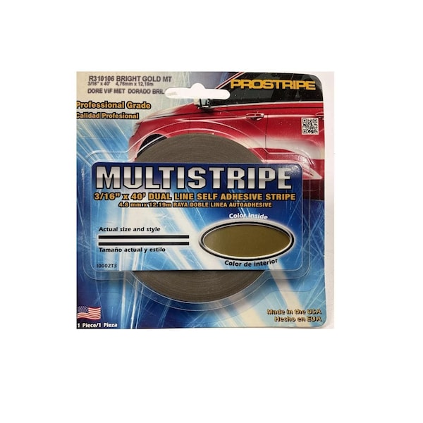 Prostripe High Performance Single Color Solid Striping Tape, 40 ft x 1/4 in, Bright Gold Metallic - R212106
