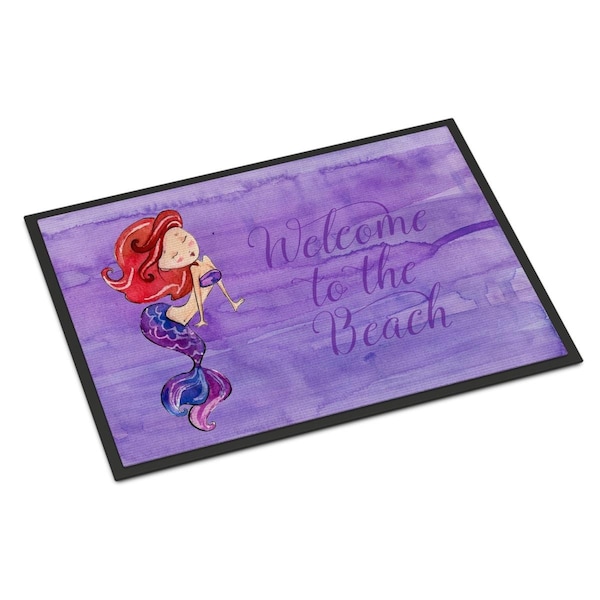 Carolines Treasures Mermaid Welcome Purple Indoor or Outdoor Mat - 18 x 27 in. - BB8514MAT