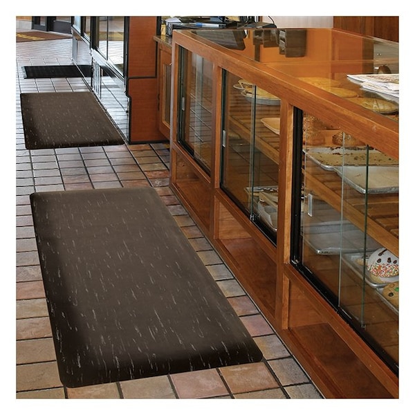 Notrax Antifatigue Mat, 3 ft L x 2 ft W, 1/2 in Thickness, Vinyl, Marble, Black/White - 470S2436BL